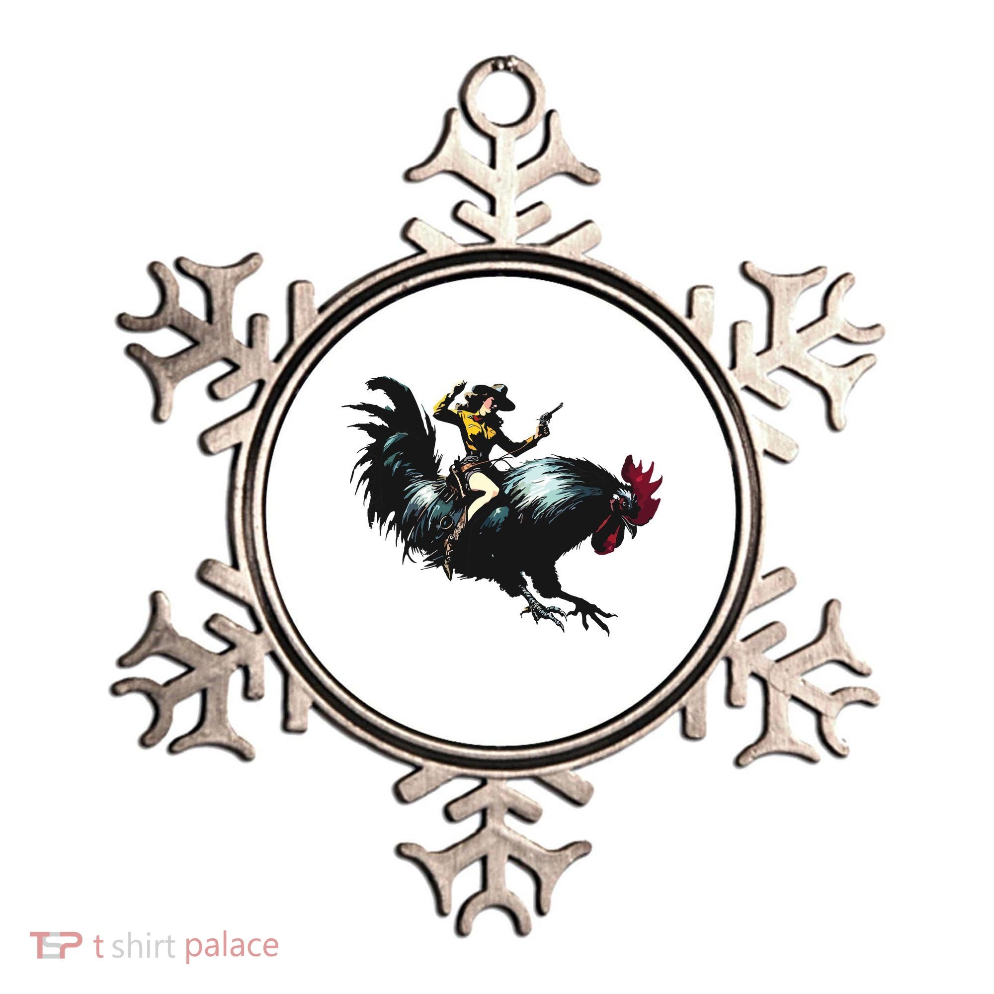Cowgirl Riding Chicken Funny Retro Rodeo Rooster Ornament