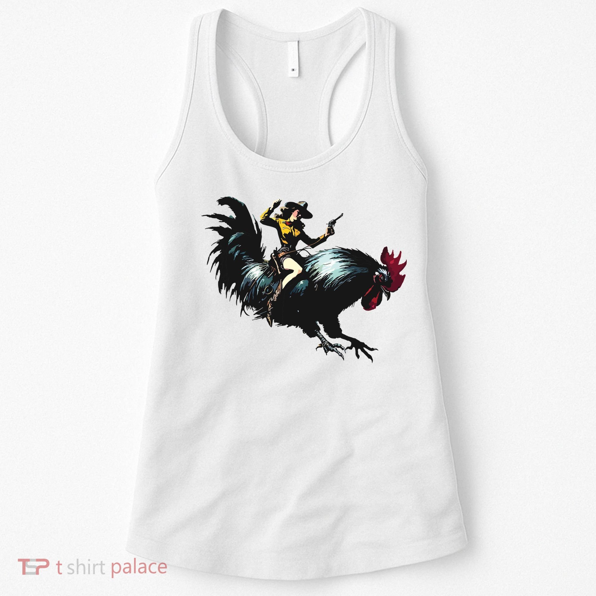 Cowgirl Riding Chicken Funny Retro Rodeo Rooster Women's Tank Top