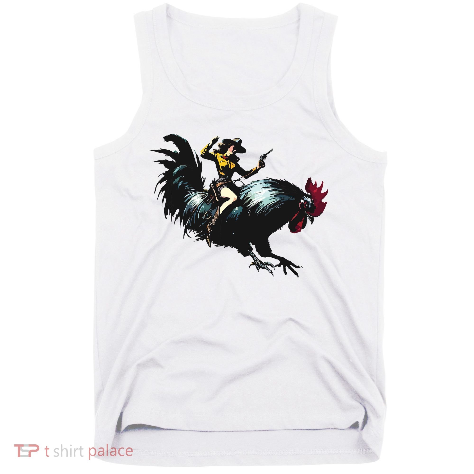 Cowgirl Riding Chicken Funny Retro Rodeo Rooster Tank Top