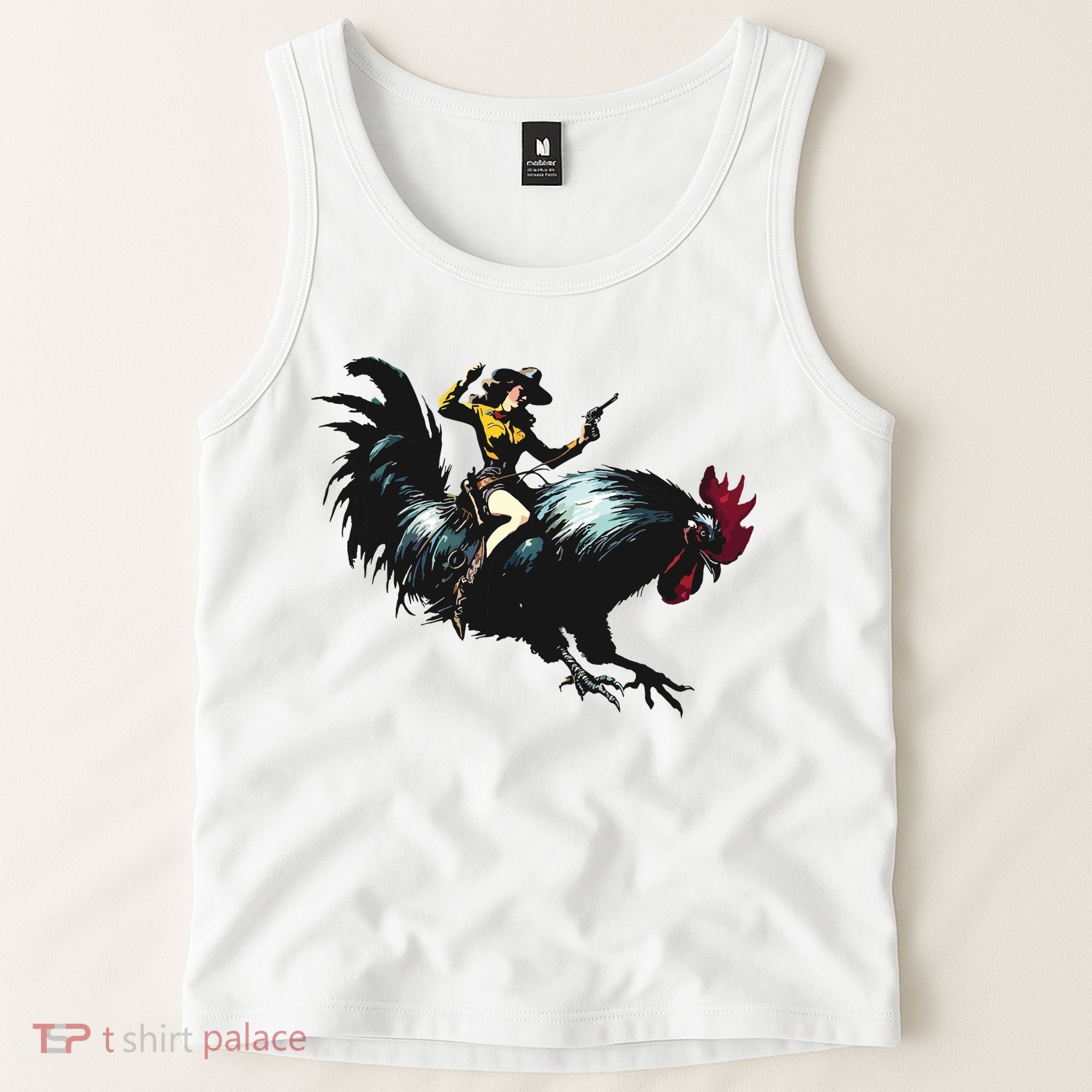 Cowgirl Riding Chicken Funny Retro Rodeo Rooster Tank Top