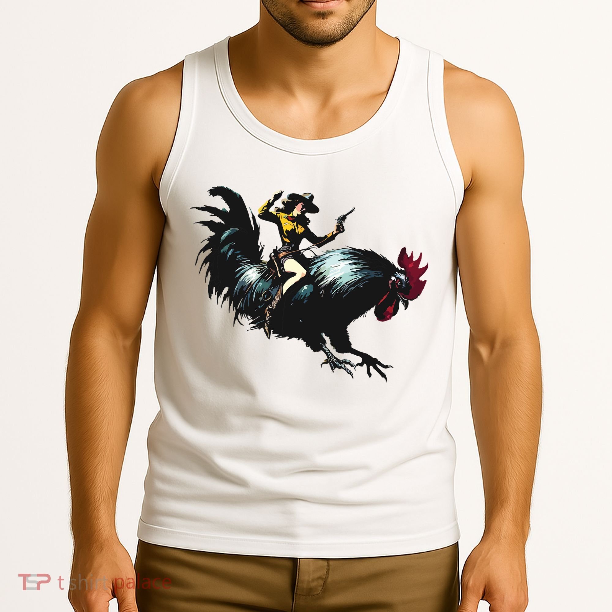 Cowgirl Riding Chicken Funny Retro Rodeo Rooster Tank Top
