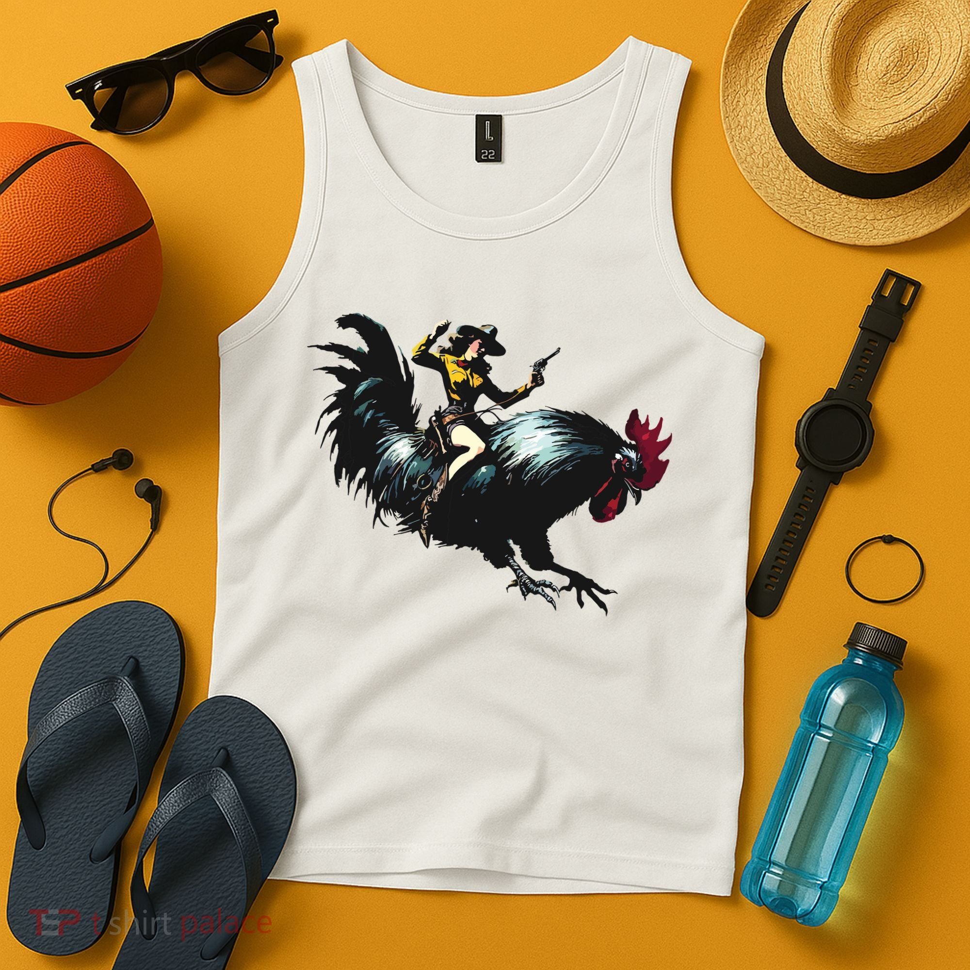 Cowgirl Riding Chicken Funny Retro Rodeo Rooster Tank Top