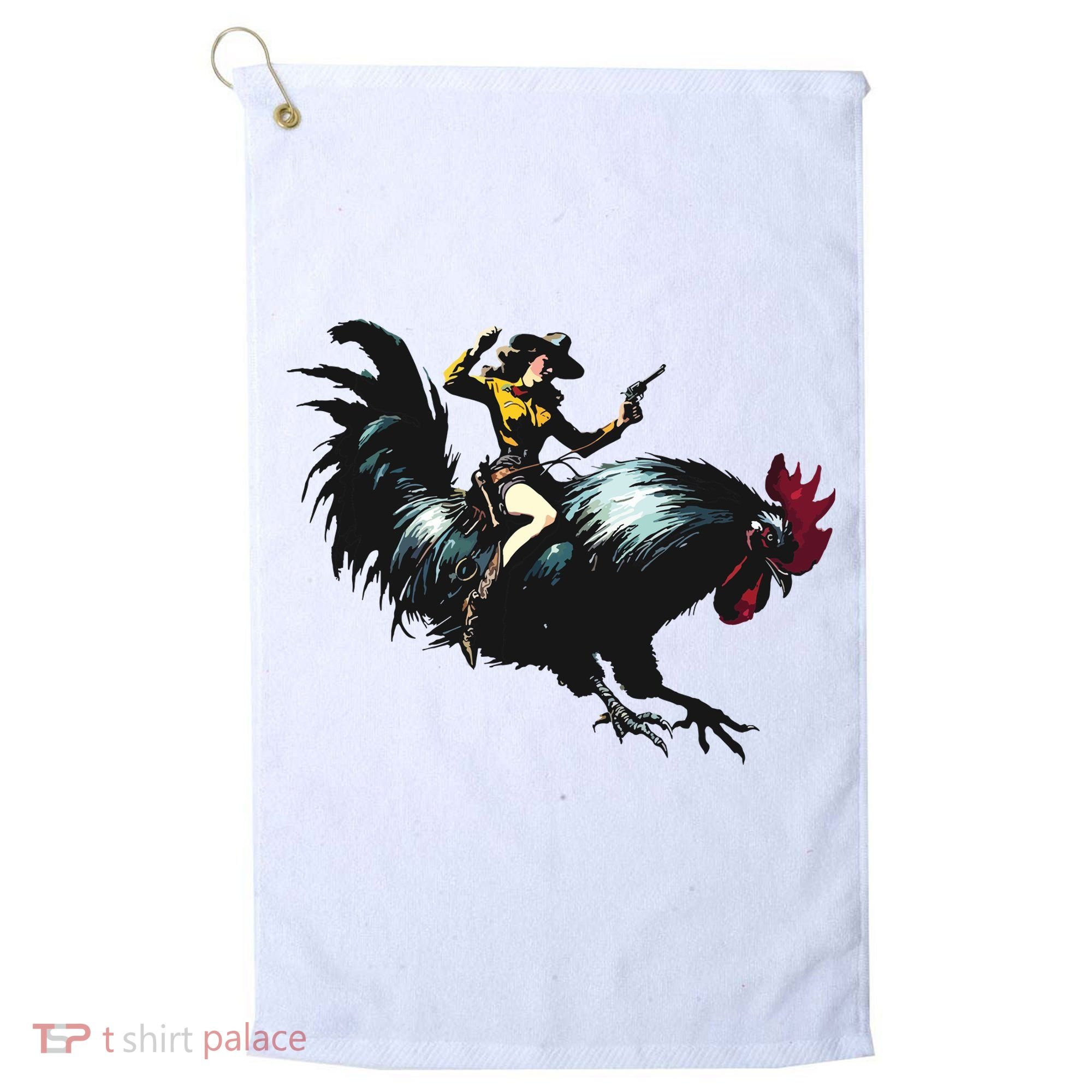 Cowgirl Riding Chicken Funny Retro Rodeo Rooster Golf Towel