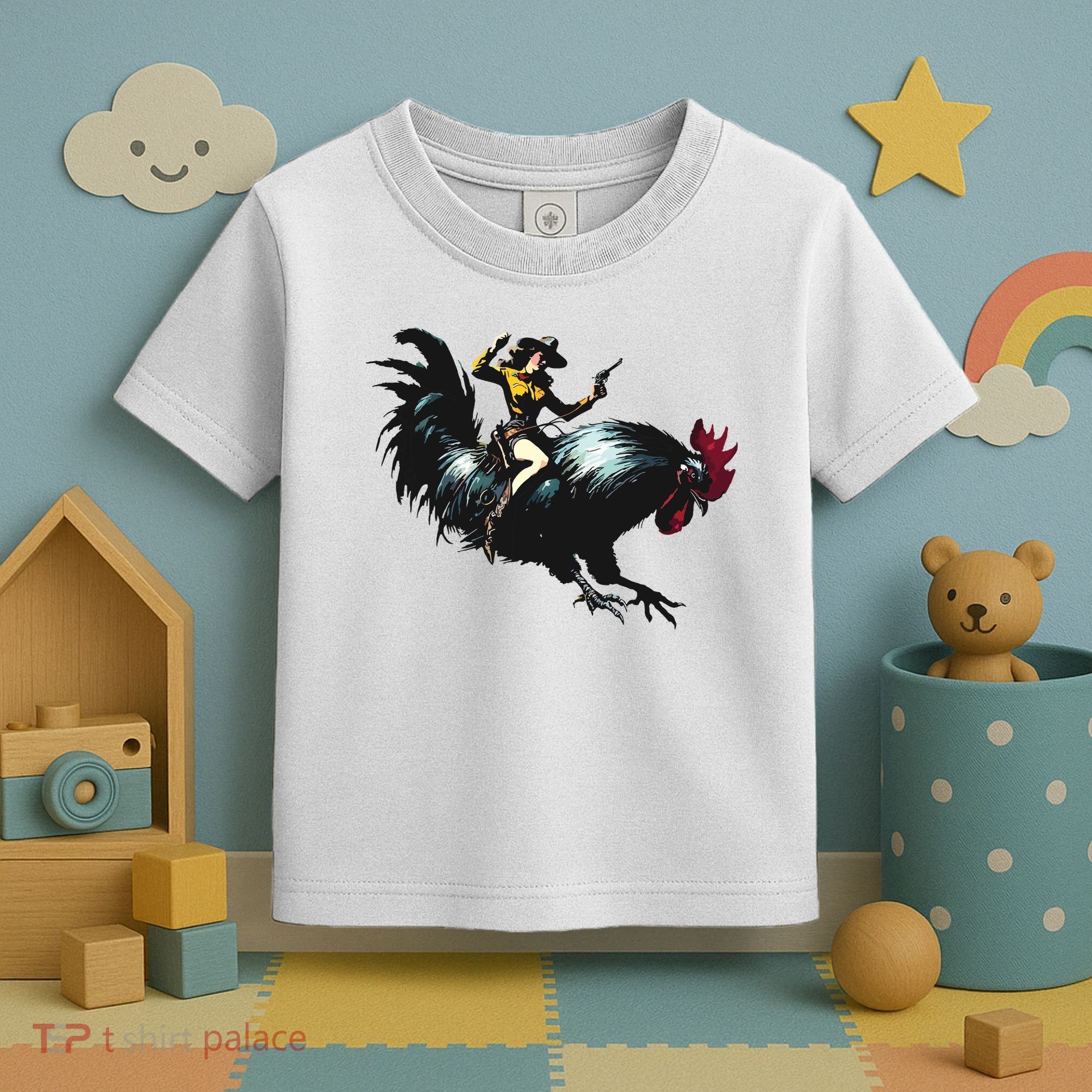 Cowgirl Riding Chicken Funny Retro Rodeo Rooster Toddler T-Shirt