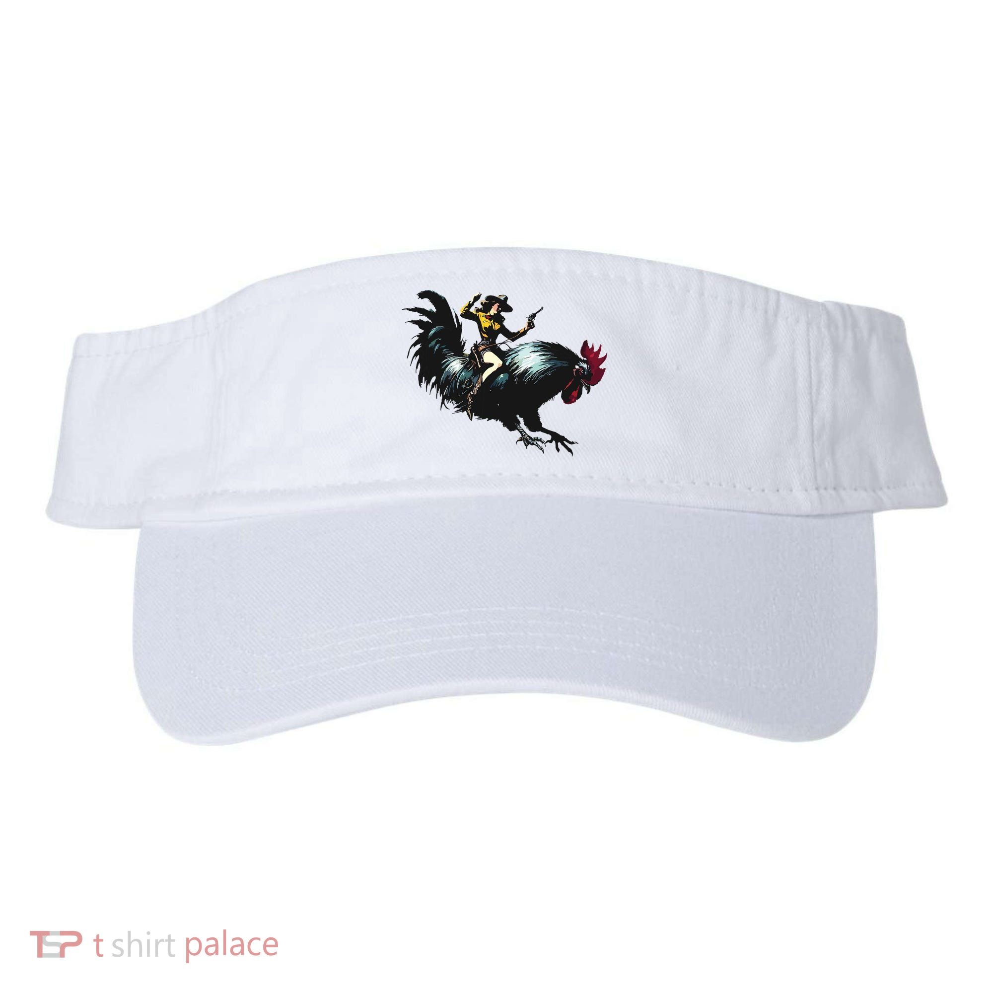 Cowgirl Riding Chicken Funny Retro Rodeo Rooster Visor