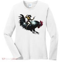 Cowgirl Riding Chicken Funny Retro Rodeo Rooster Women's Long Sleeve Shirt thumb 0