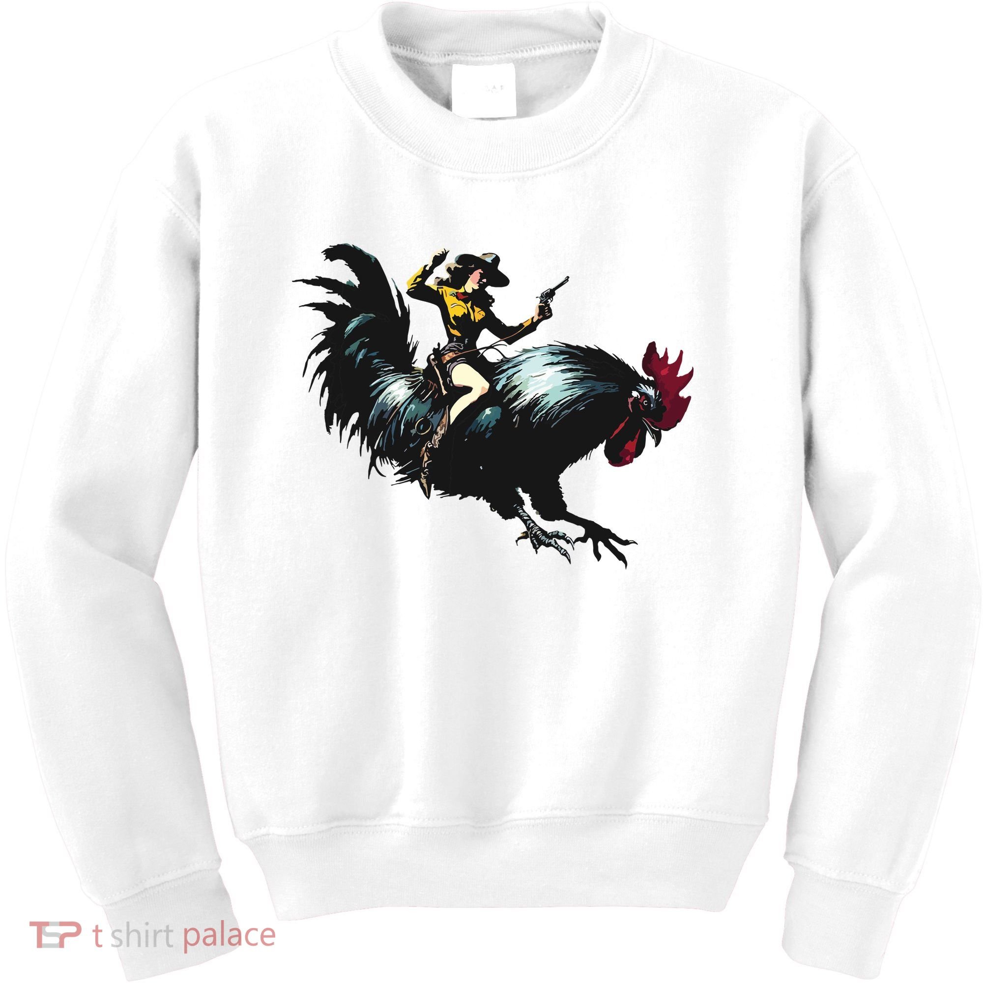 Cowgirl Riding Chicken Funny Retro Rodeo Rooster Kids Sweatshirt