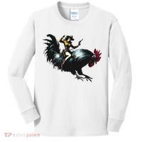 Cowgirl Riding Chicken Funny Retro Rodeo Rooster Kids Long Sleeve Shirt thumb 0