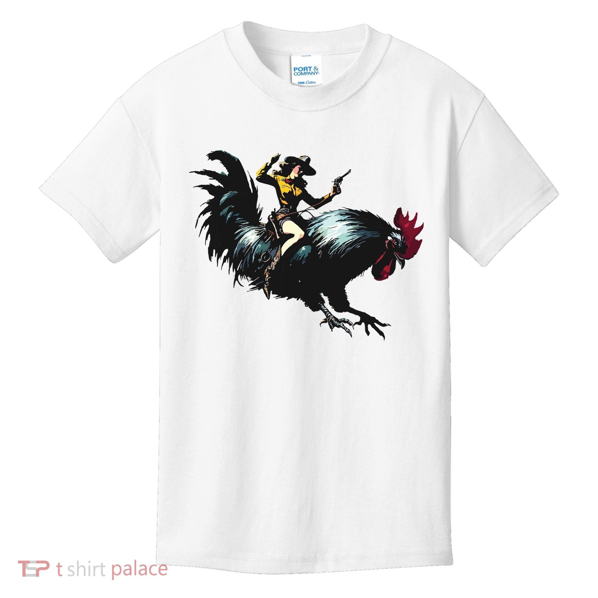 Cowgirl Riding Chicken Funny Retro Rodeo Rooster Kids T-Shirt