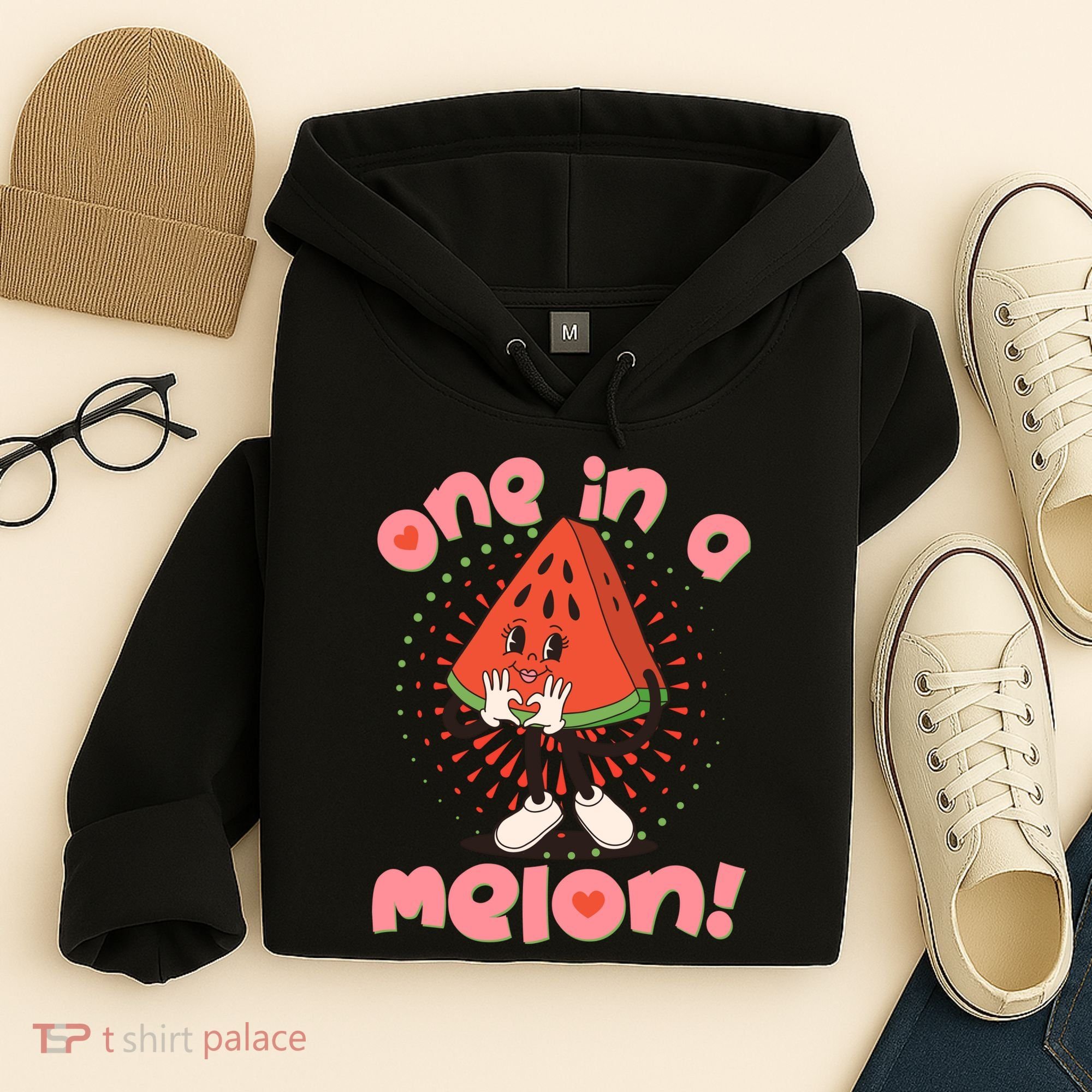 Cute Retro Cartoon Watermelon One In A Melon Hoodie