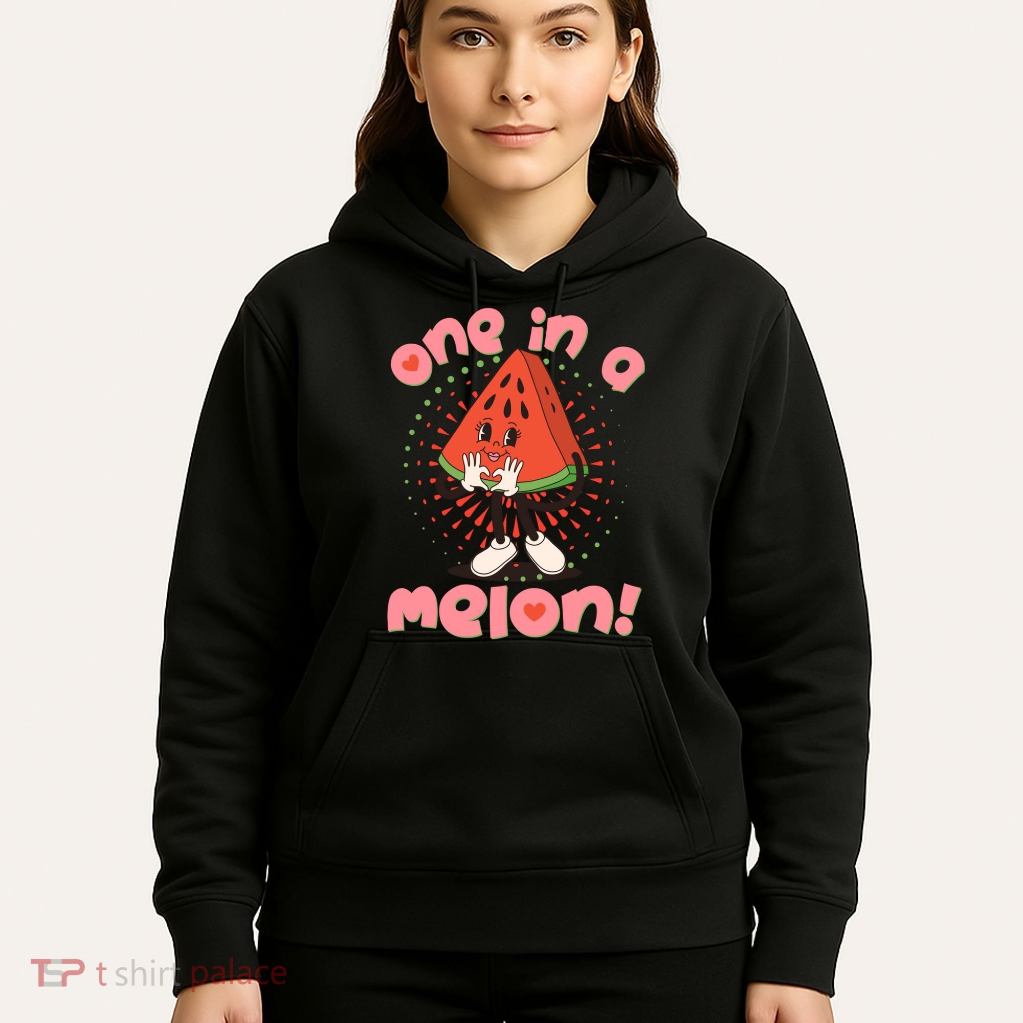 Cute Retro Cartoon Watermelon One In A Melon Hoodie