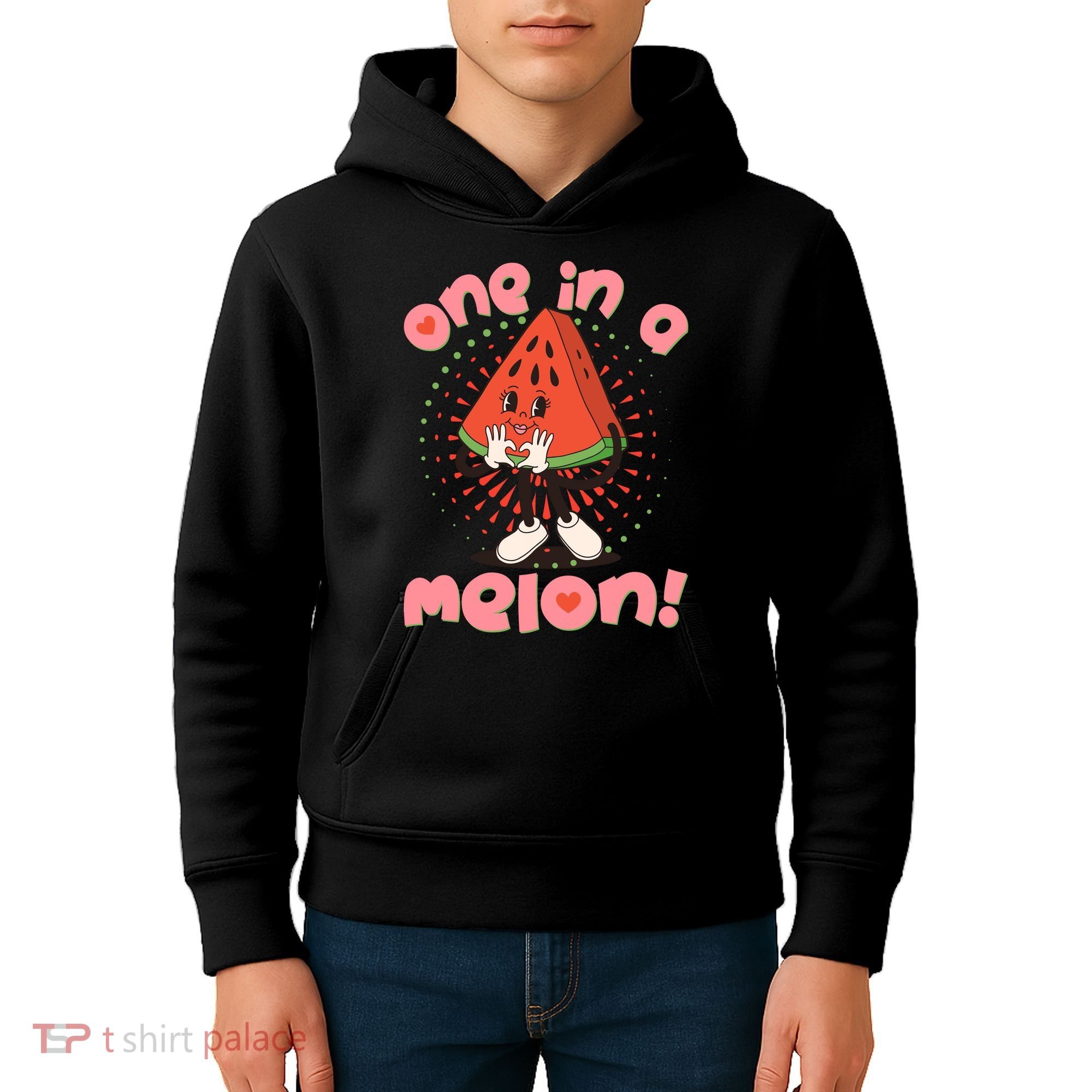 Cute Retro Cartoon Watermelon One In A Melon Kids Hoodie