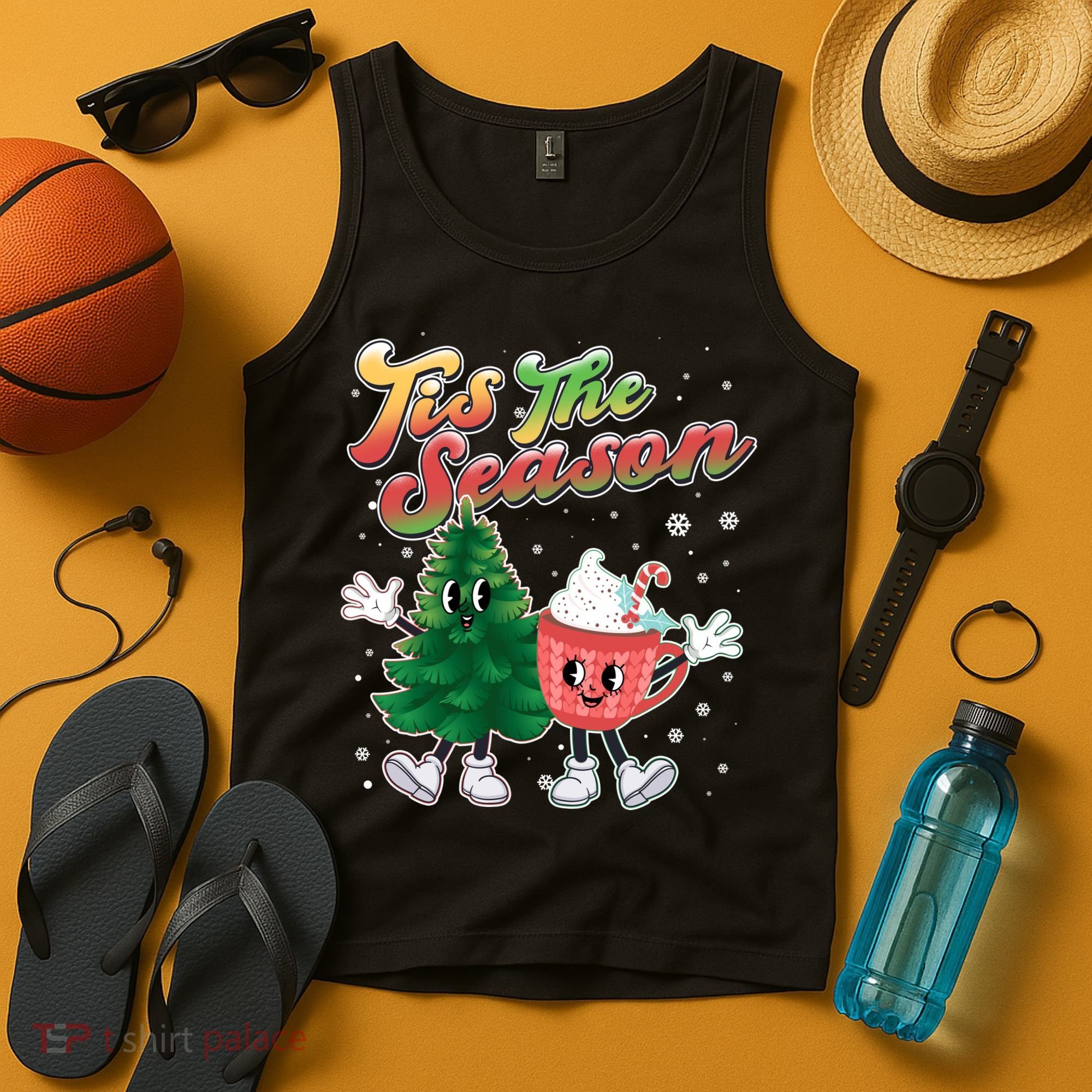 Cute Retro Cartoon Christmas Tis The Season Tank Top