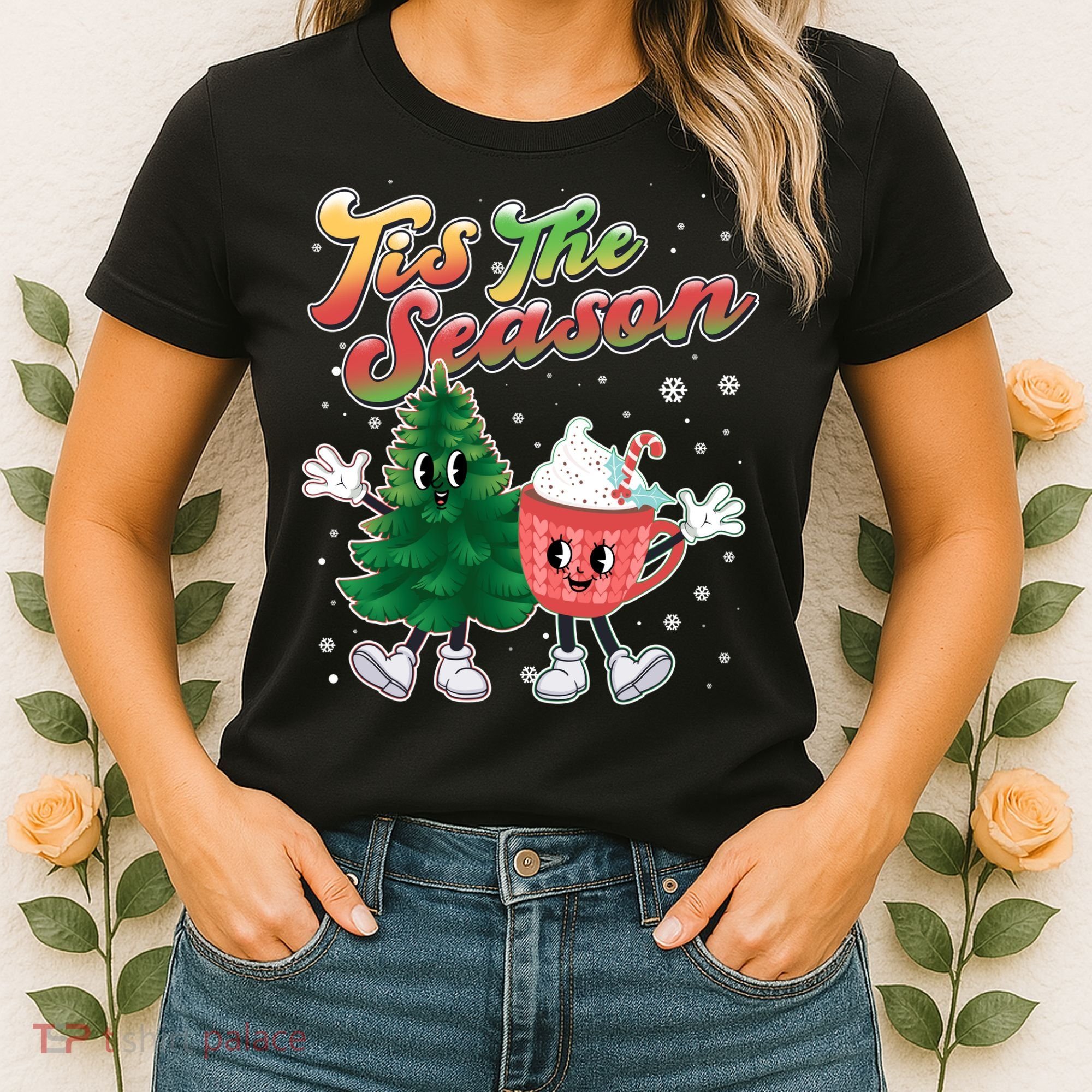 Cute Retro Cartoon Christmas Tis The Season Women's T-Shirt