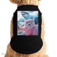 Cool Relaxed Cat on a Yacht Boat with Shark Funny Cat Meme Doggie Tank thumb 0