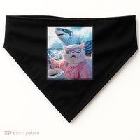 Cool Relaxed Cat on a Yacht Boat with Shark Funny Cat Meme USA-Made Doggie Bandana thumb 0