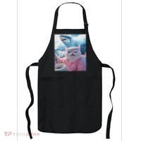 Cool Relaxed Cat on a Yacht Boat with Shark Funny Cat Meme Apron thumb 0