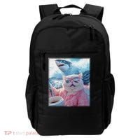 Cool Relaxed Cat on a Yacht Boat with Shark Funny Cat Meme Backpack thumb 0