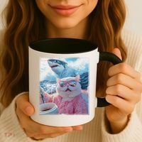 Cool Relaxed Cat on a Yacht Boat with Shark Funny Cat Meme Coffee Mug thumb 3