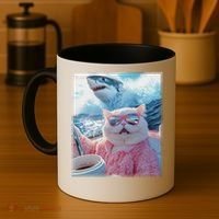 Cool Relaxed Cat on a Yacht Boat with Shark Funny Cat Meme Coffee Mug thumb 4