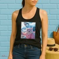 Cool Relaxed Cat on a Yacht Boat with Shark Funny Cat Meme Women's Tank Top thumb 2