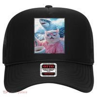 Cool Relaxed Cat on a Yacht Boat with Shark Funny Cat Meme Hat thumb 0