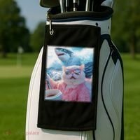Cool Relaxed Cat on a Yacht Boat with Shark Funny Cat Meme Golf Towel thumb 2