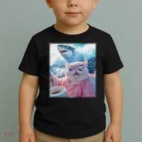 Cool Relaxed Cat on a Yacht Boat with Shark Funny Cat Meme Toddler T-Shirt thumb 2
