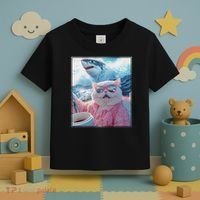 Cool Relaxed Cat on a Yacht Boat with Shark Funny Cat Meme Toddler T-Shirt thumb 3