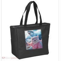 Cool Relaxed Cat on a Yacht Boat with Shark Funny Cat Meme Tote Bag thumb 2