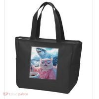 Cool Relaxed Cat on a Yacht Boat with Shark Funny Cat Meme Tote Bag thumb 3