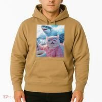 Cool Relaxed Cat on a Yacht Boat with Shark Funny Cat Meme Hoodie thumb 2
