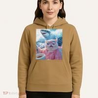 Cool Relaxed Cat on a Yacht Boat with Shark Funny Cat Meme Hoodie thumb 5