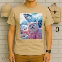 Cool Relaxed Cat on a Yacht Boat with Shark Funny Cat Meme T-Shirt thumb 6