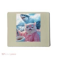 Cool Relaxed Cat on a Yacht Boat with Shark Funny Cat Meme Mousepad thumb 0
