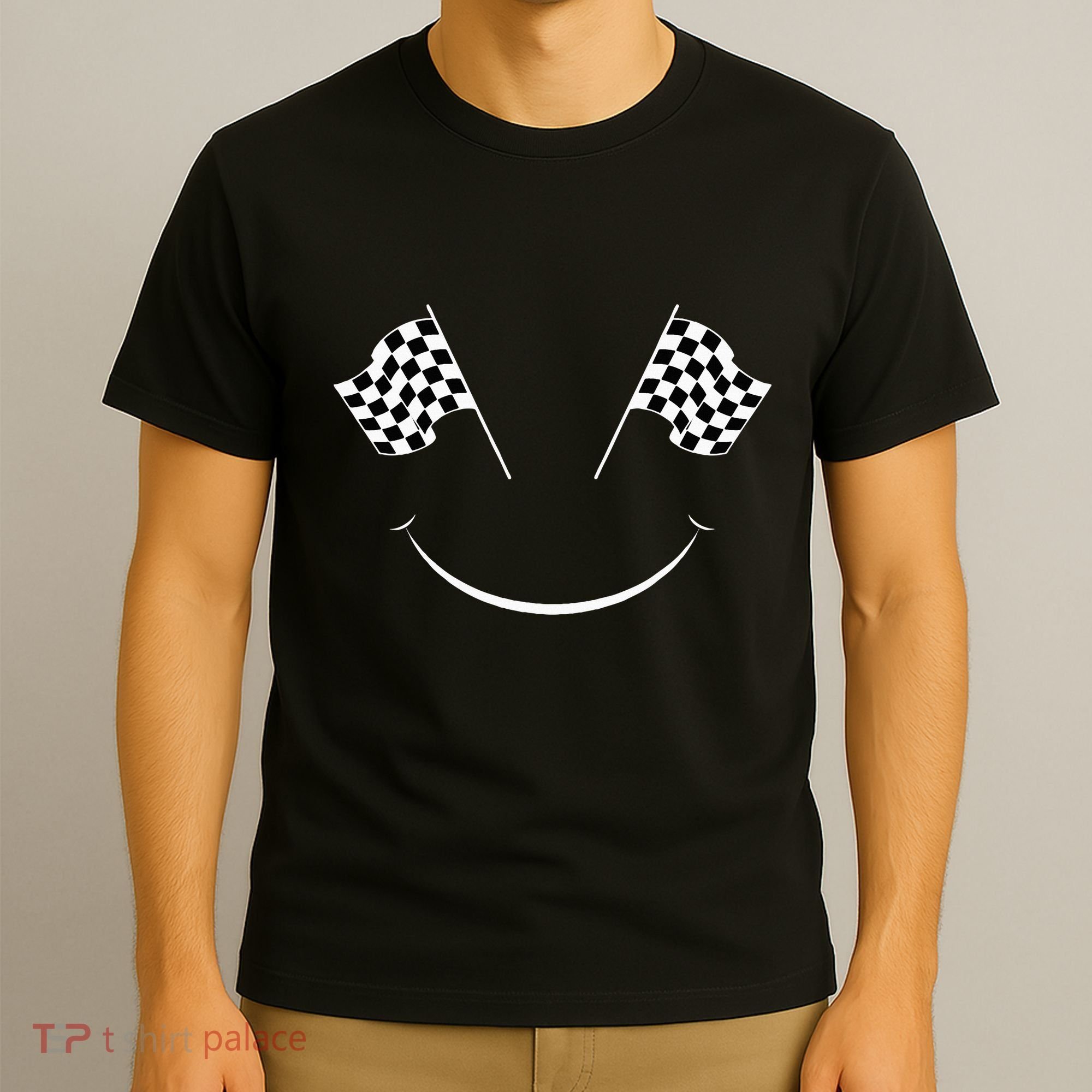 Car Racing Checkered Flag Smile Finish Line Automobile Racer T-Shirt