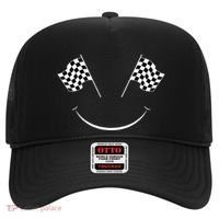 Car Racing Checkered Flag Smile Finish Line Automobile Racer Hat thumb 0