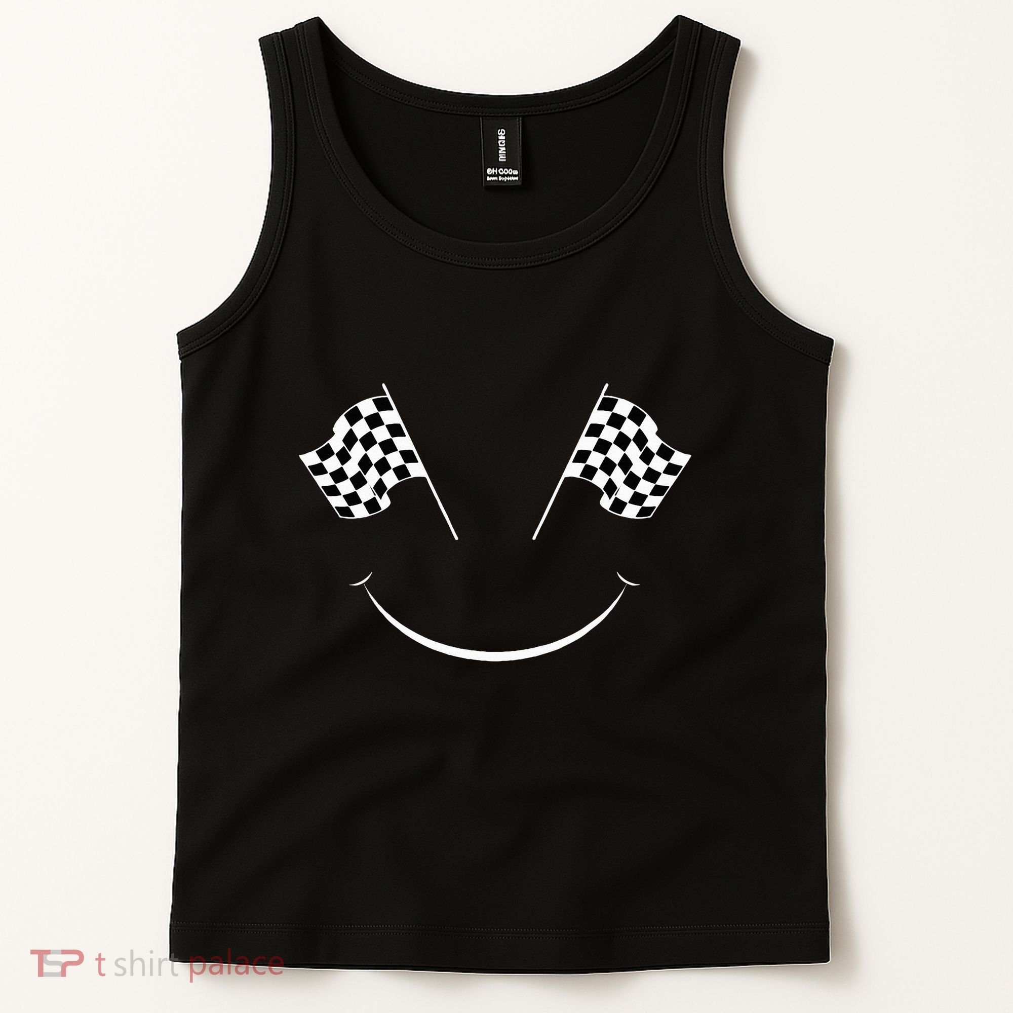 Car Racing Checkered Flag Smile Finish Line Automobile Racer Tank Top