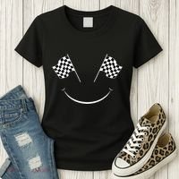 Car Racing Checkered Flag Smile Finish Line Automobile Racer Women's T-Shirt thumb 3