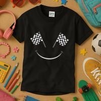 Car Racing Checkered Flag Smile Finish Line Automobile Racer Kids T-Shirt thumb 3