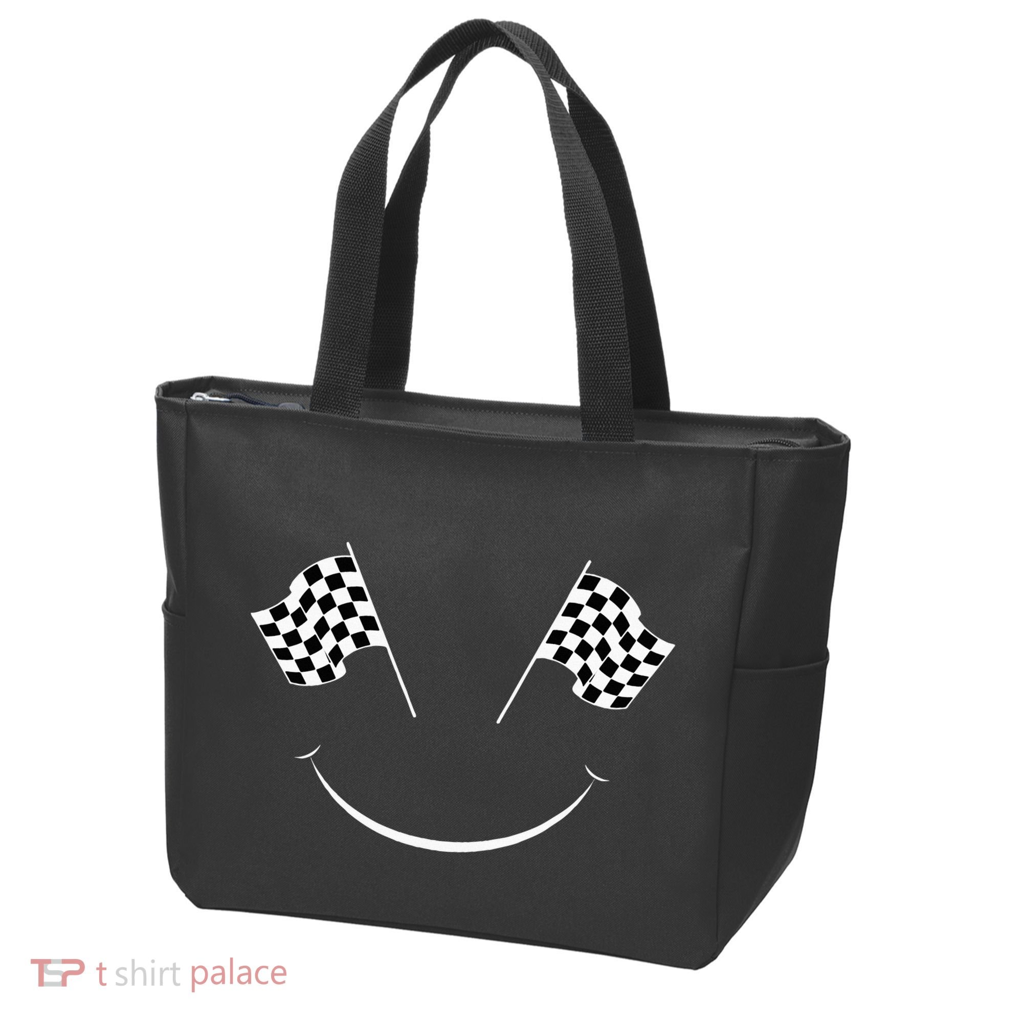 Car Racing Checkered Flag Smile Finish Line Automobile Racer Tote Bag