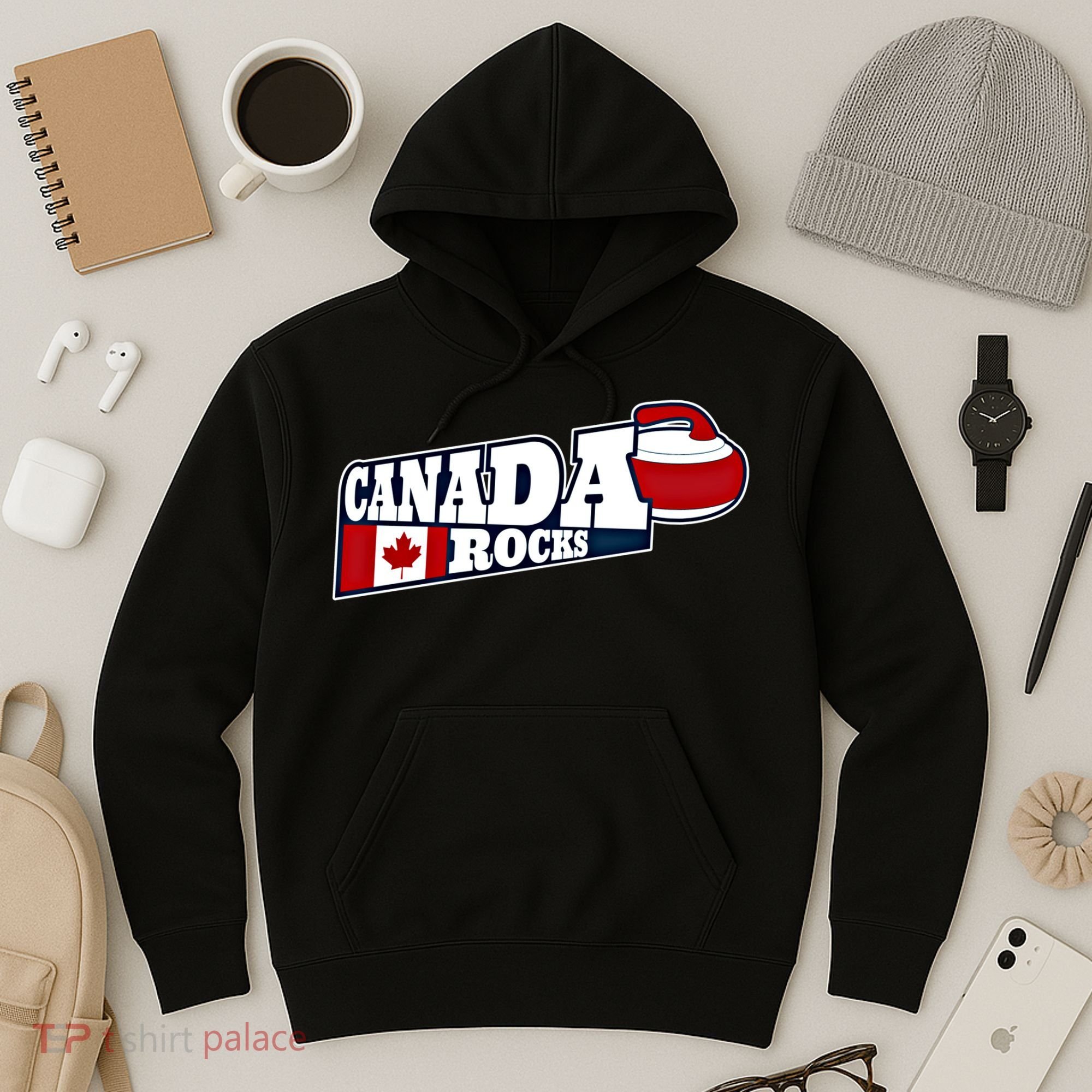 Canada Rocks Curling Stone Curler Canadian Flag Curling Funny Gift Hoodie
