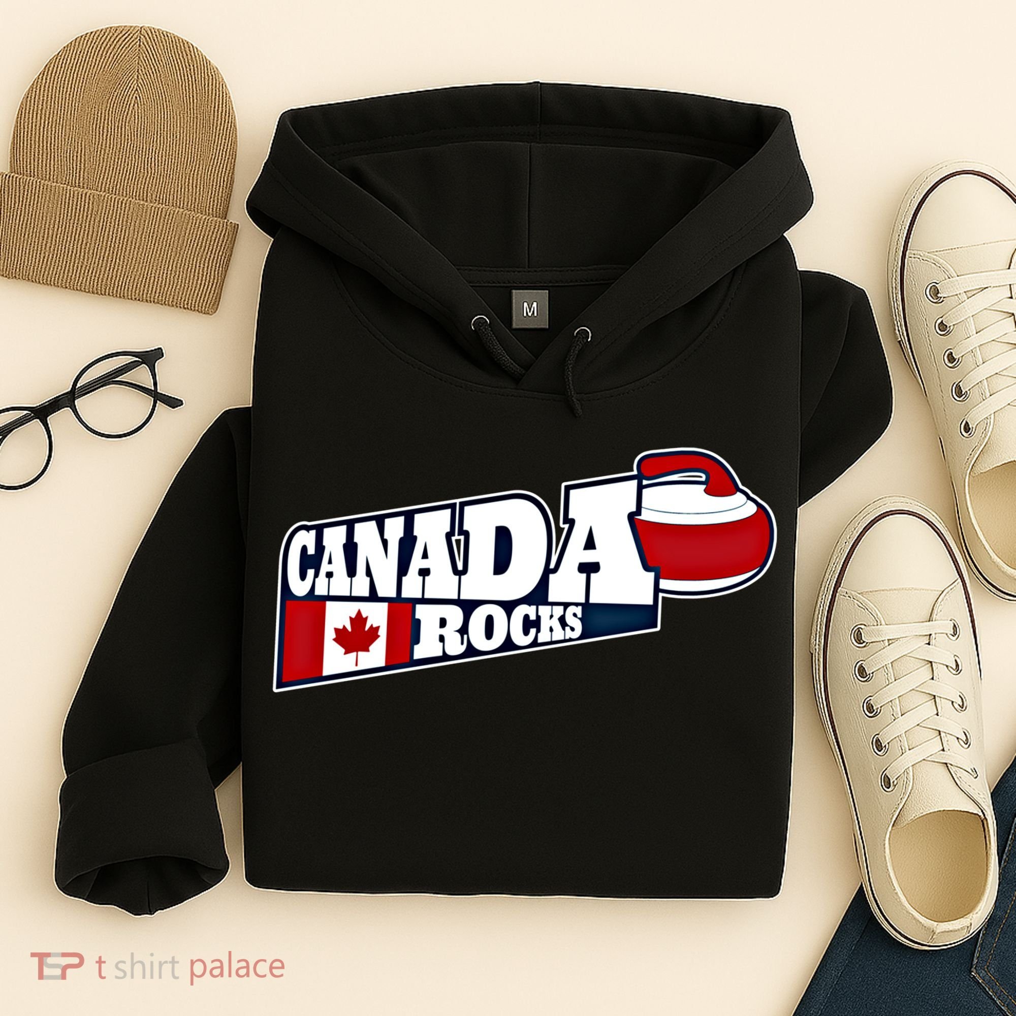 Canada Rocks Curling Stone Curler Canadian Flag Curling Funny Gift Hoodie