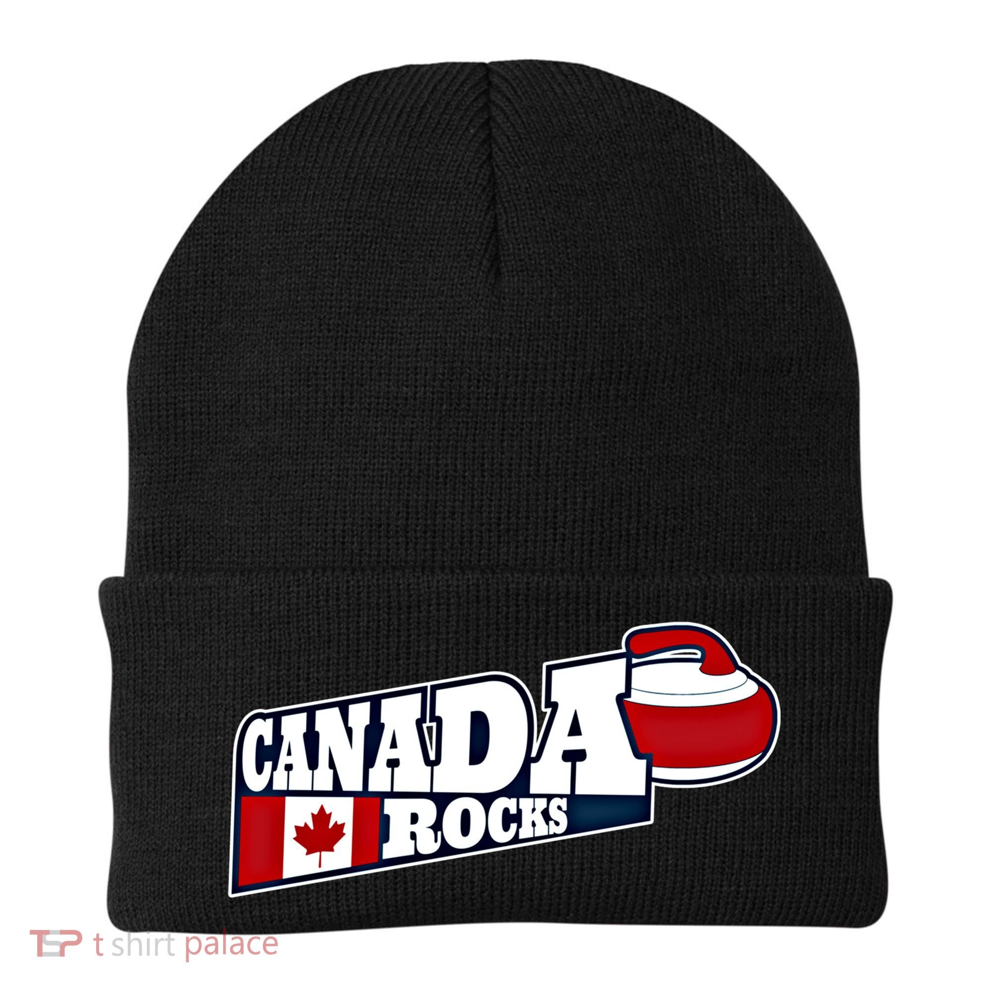 Canada Rocks Curling Stone Curler Canadian Flag Curling Funny Gift Beanie