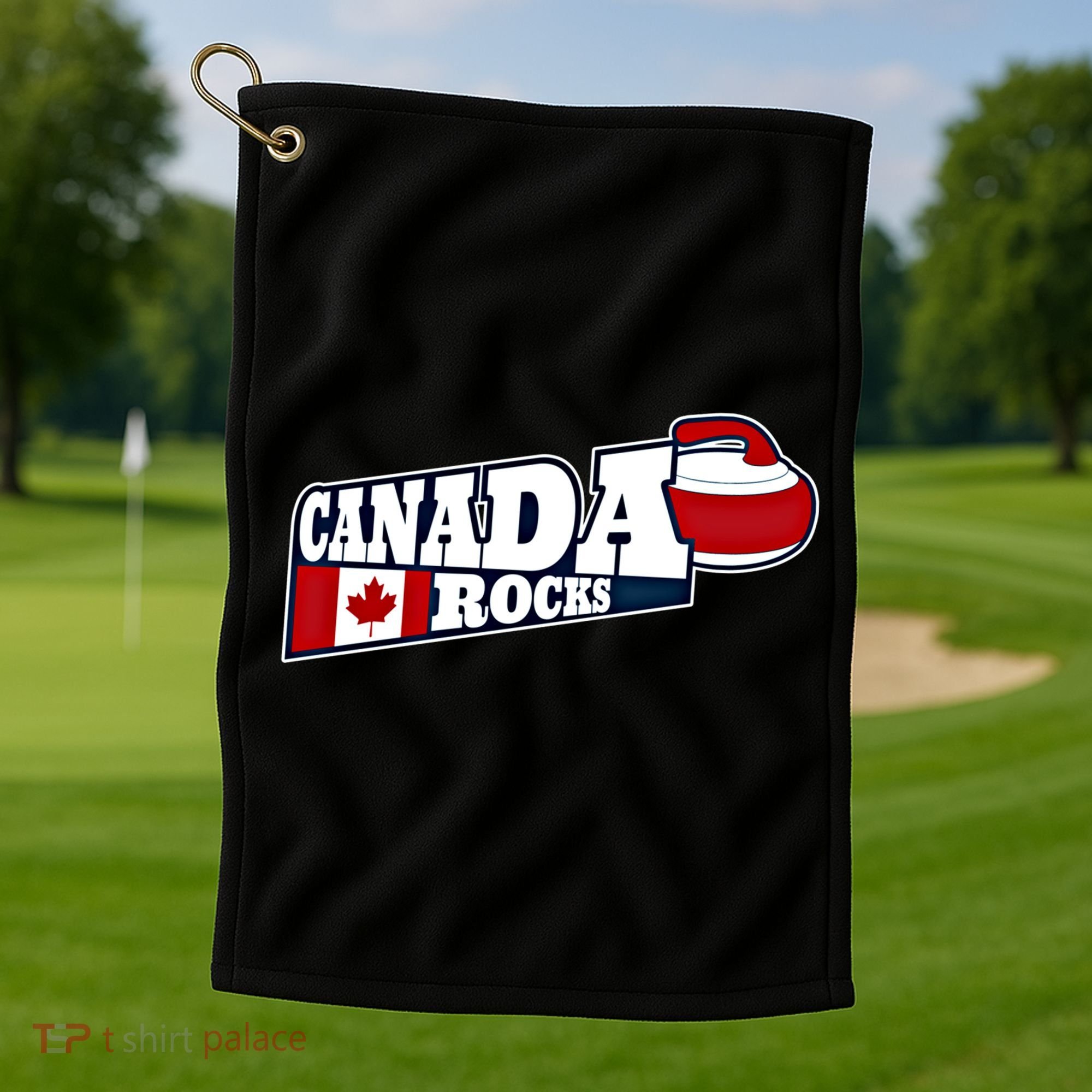 Canada Rocks Curling Stone Curler Canadian Flag Curling Funny Gift Golf Towel