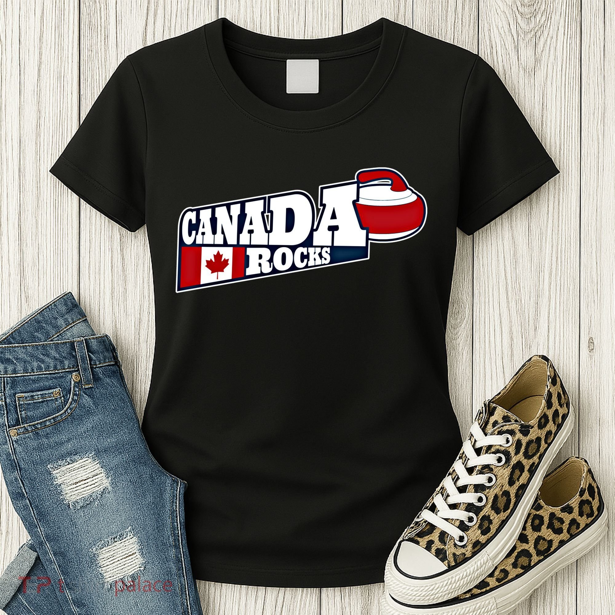 Canada Rocks Curling Stone Curler Canadian Flag Curling Funny Gift Women's T-Shirt
