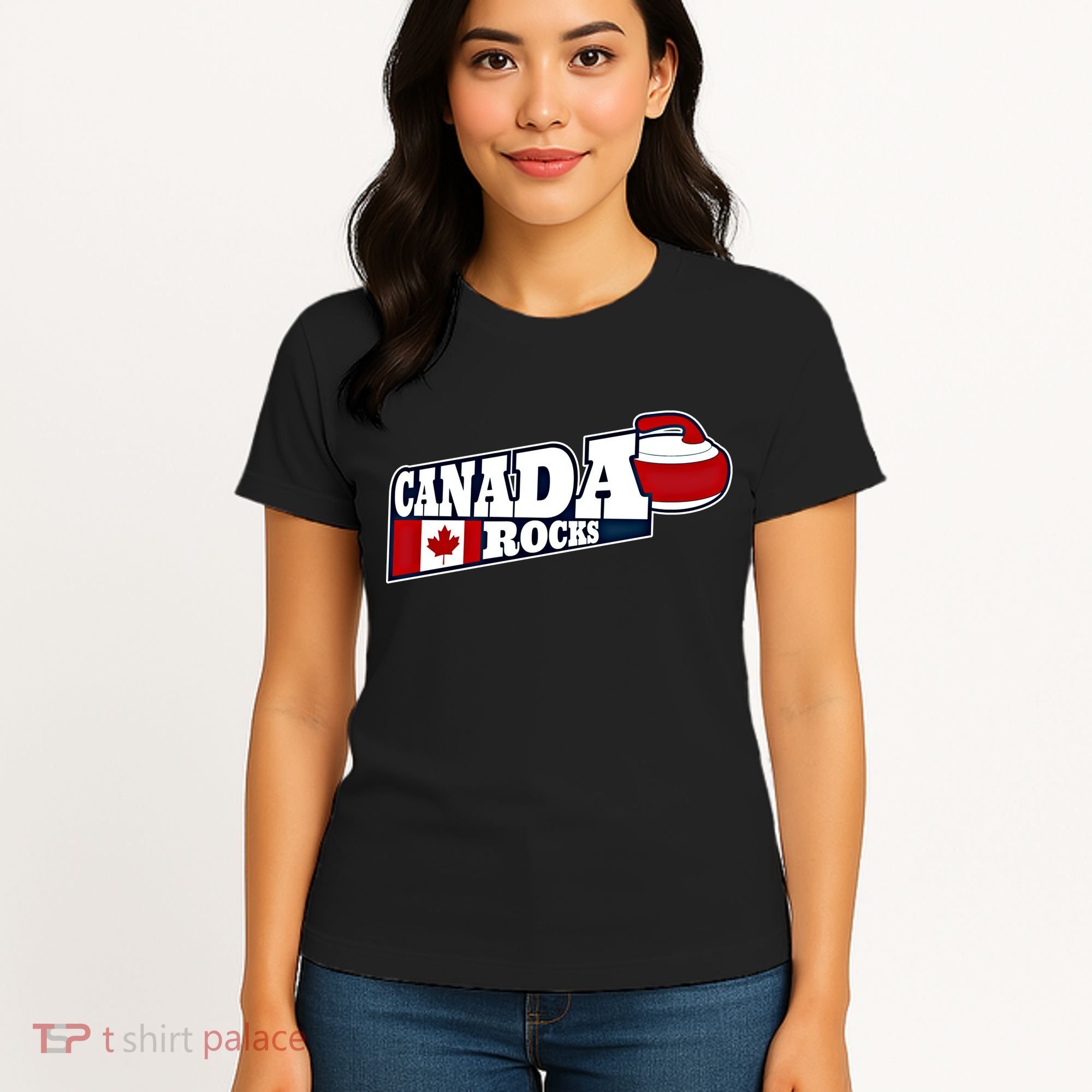 Canada Rocks Curling Stone Curler Canadian Flag Curling Funny Gift Women's T-Shirt