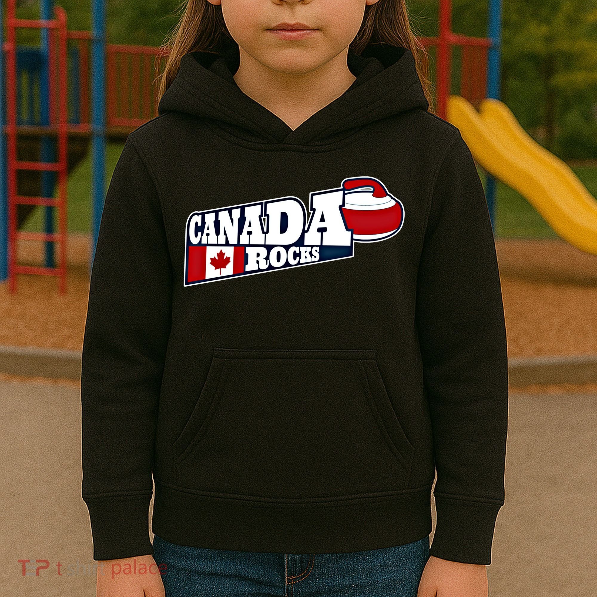 Canada Rocks Curling Stone Curler Canadian Flag Curling Funny Gift Kids Hoodie