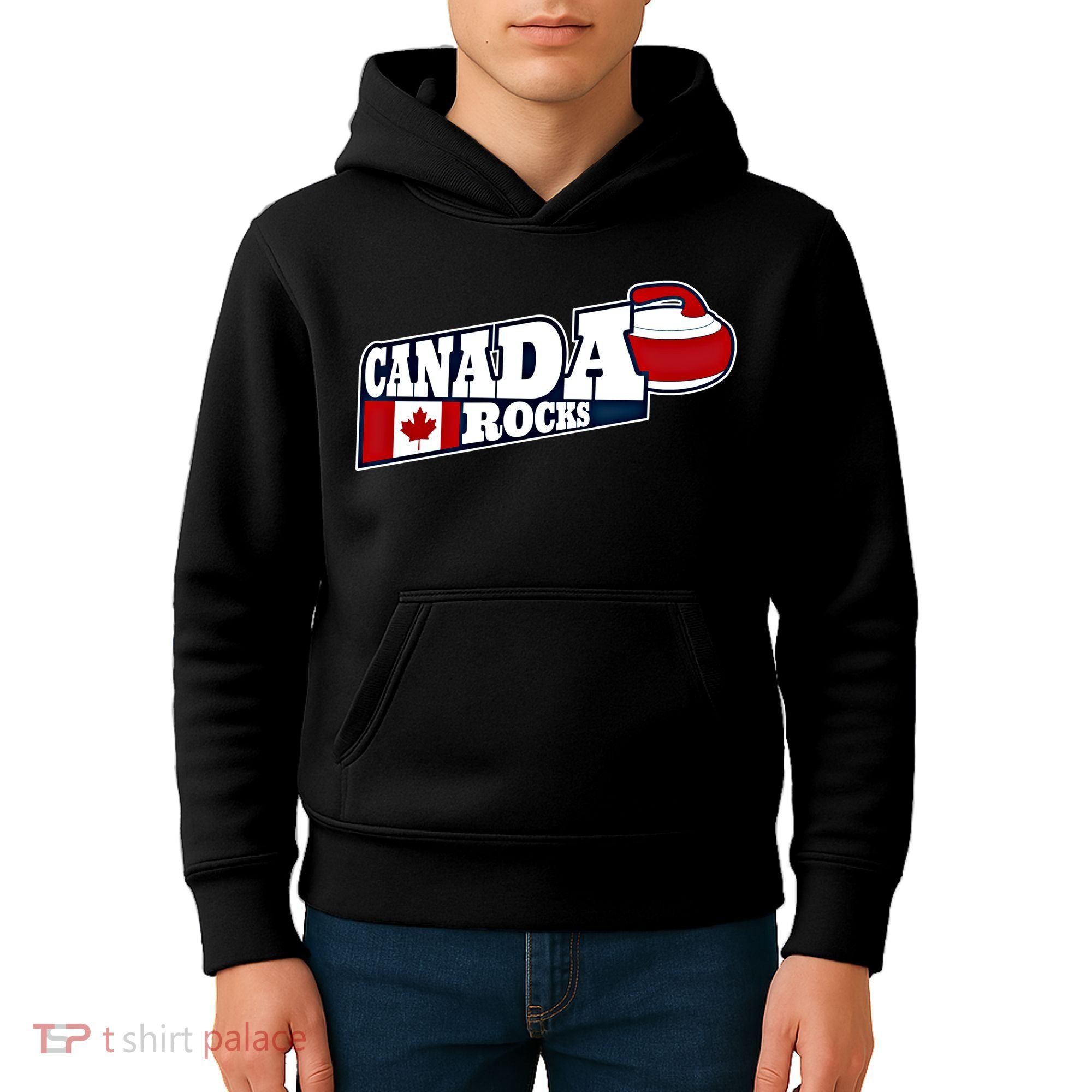 Canada Rocks Curling Stone Curler Canadian Flag Curling Funny Gift Kids Hoodie