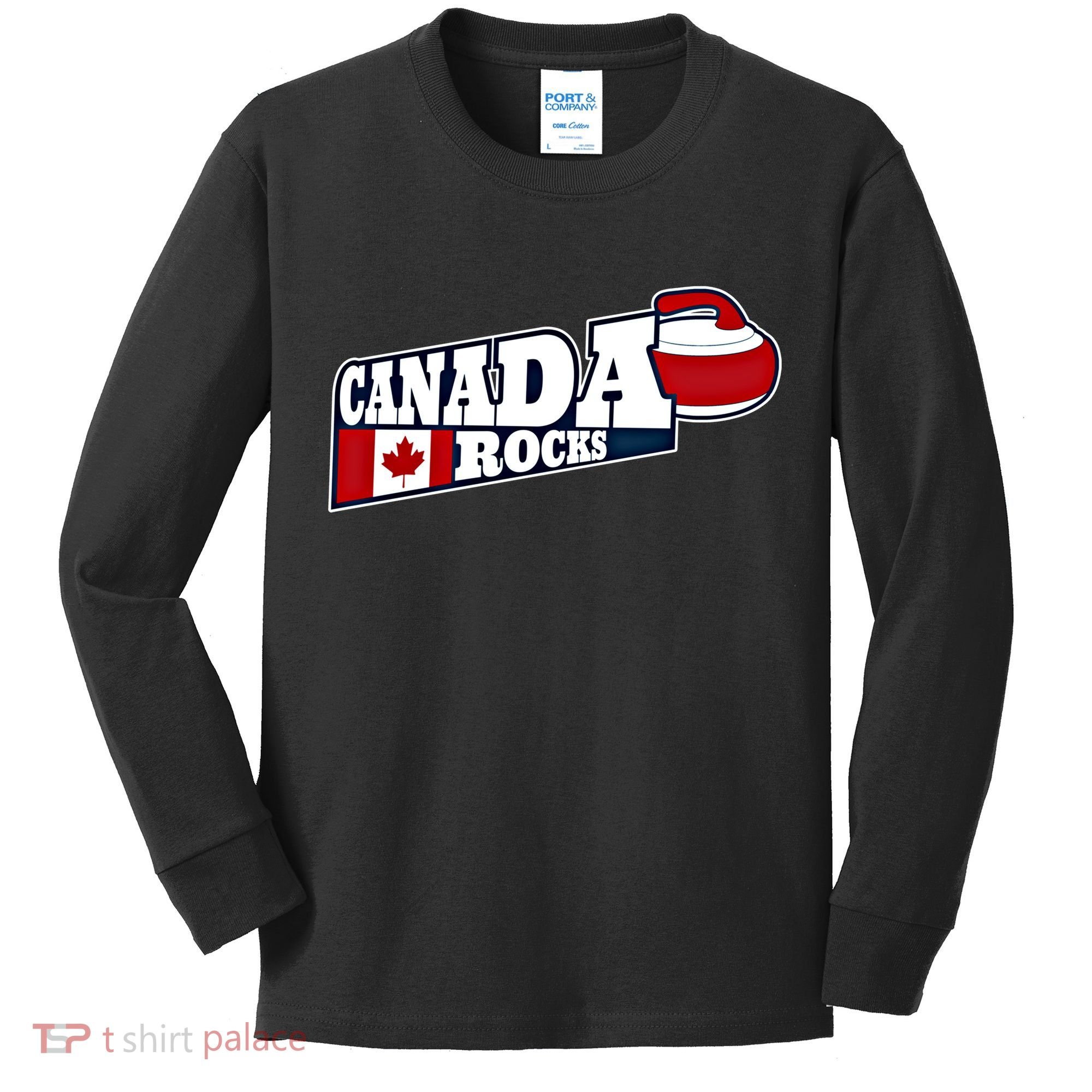 Canada Rocks Curling Stone Curler Canadian Flag Curling Funny Gift Kids Long Sleeve Shirt